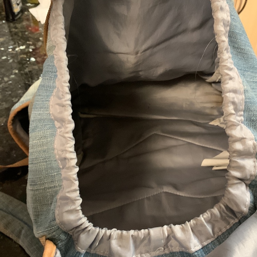 Large Denim Blue Brown Backpack - Picture 4 of 5